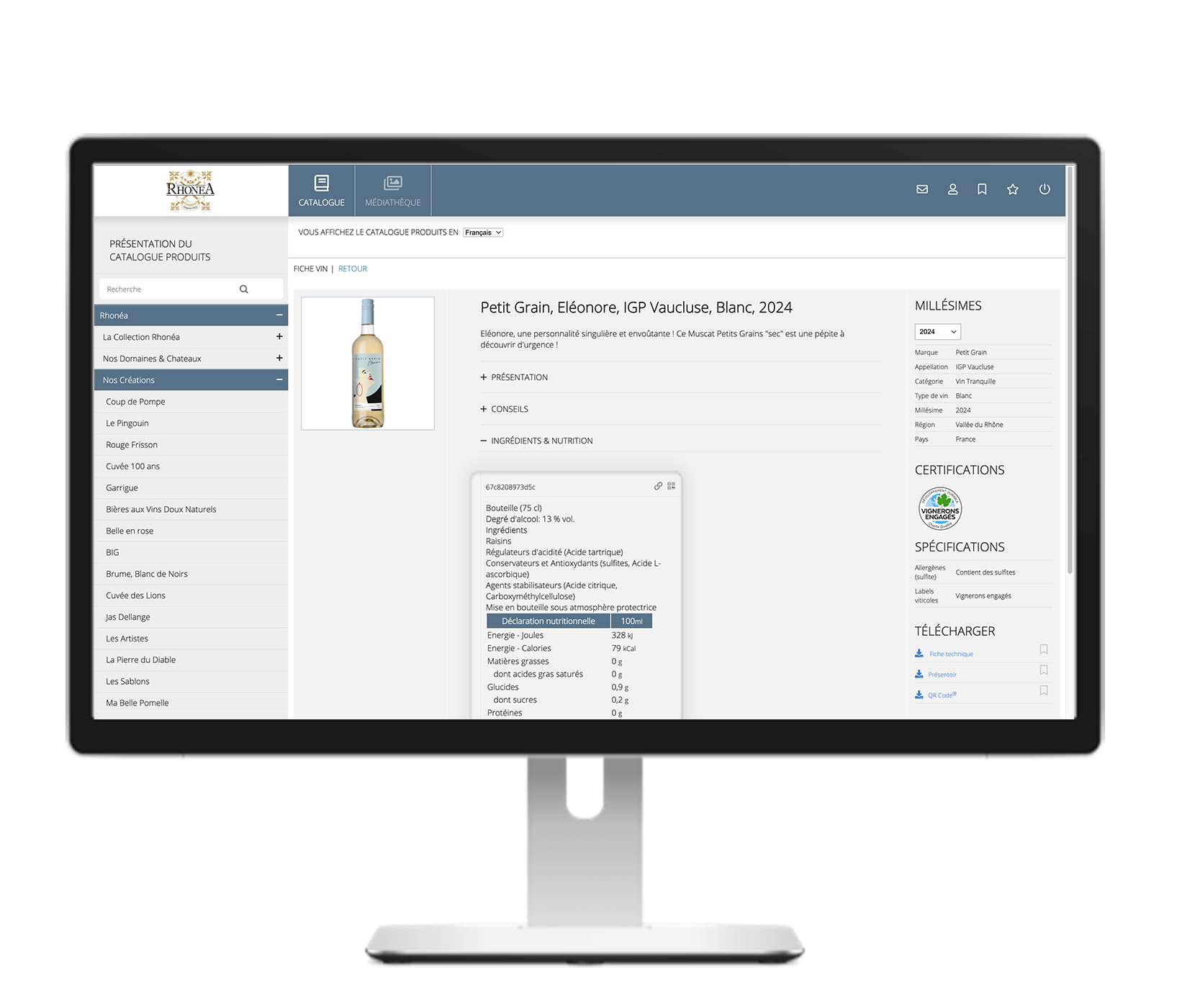 Interface extranet vin.co pour consulter la Nutri Card
